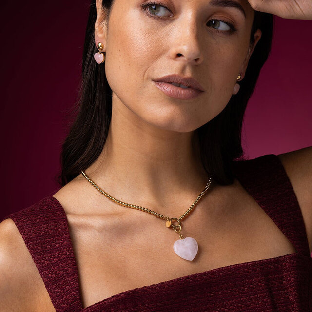 Ketting met Hart Hanger • Rose Quartz • 47 cm