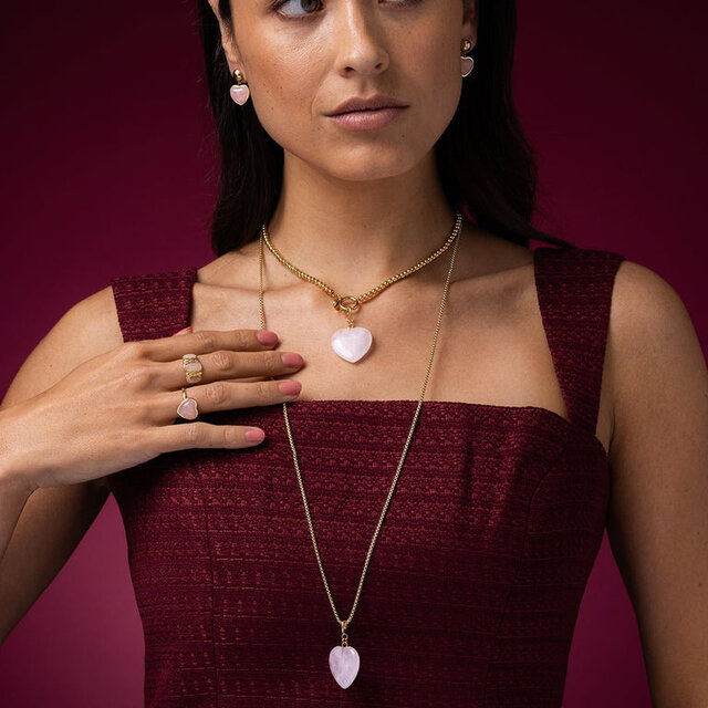 Ketting met Hart Hanger • Rose Quartz • 47 cm