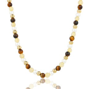 Kralenketting met Verschillende Edelstenen • Tiger Eye, Citrien & Parels