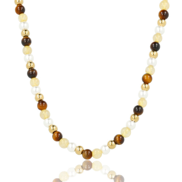 Kralenketting met Verschillende Edelstenen • Tiger Eye, Citrien & Parels