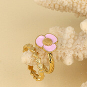 Gouden bloem ring - lila epoxy details - romantisch & speels