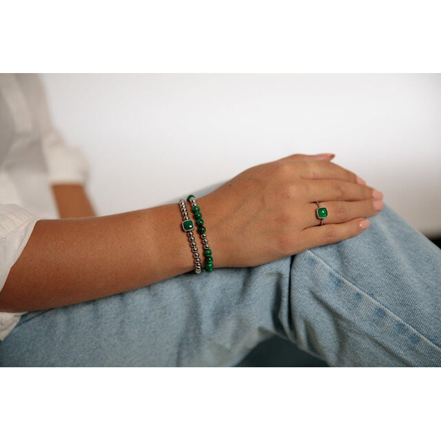 Elastische Malachite Armband voor Dames Zilver