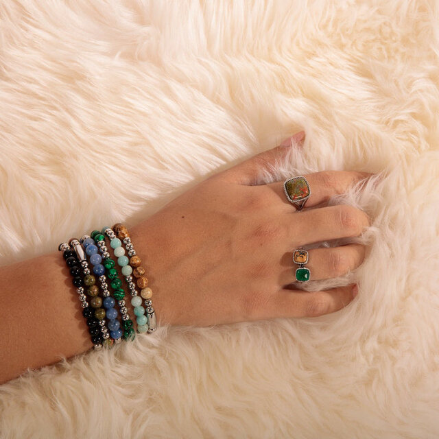 Elastische Malachite Armband voor Dames Zilver