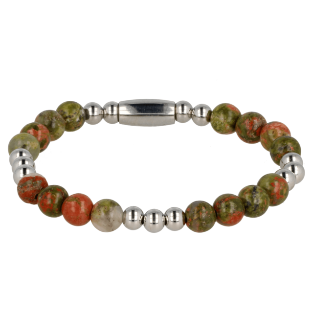 Elastische Unakite Armband voor Dames - Aardend & Uniek Zilver