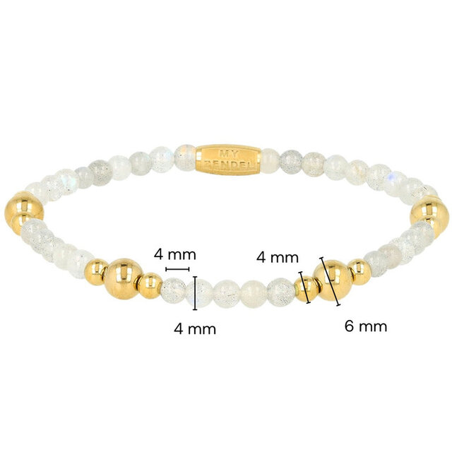 Edelstenen Armband met Gouden Kralen • Labradorite • 4 mm