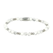 Elastische Howlite Armband van stainless steel - Luxe Sieraad Zilver