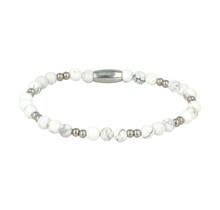 Elastische Howlite Armband van stainless steel - Luxe Sieraad Zilver