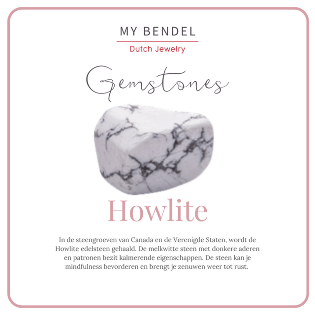 Elastische Howlite Armband van stainless steel - Luxe Sieraad Zilver