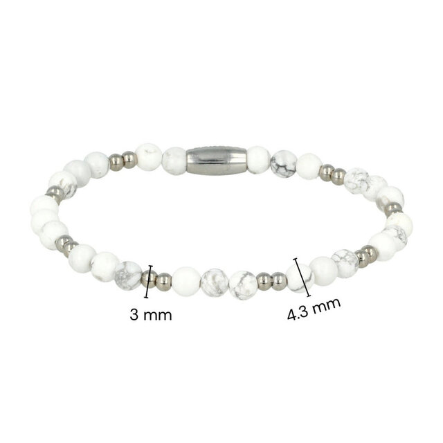 Elastische Howlite Armband van stainless steel - Luxe Sieraad Zilver