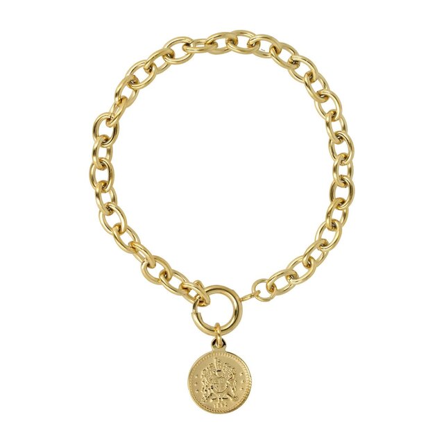Gouden Schakelarmband met Munt Hanger