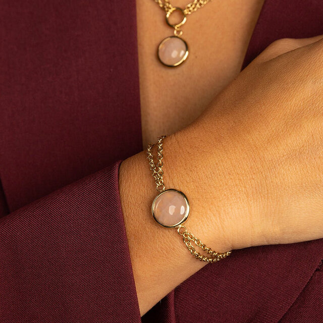 Dubbele Armband met Ronde Edelsteen • Rose Quartz