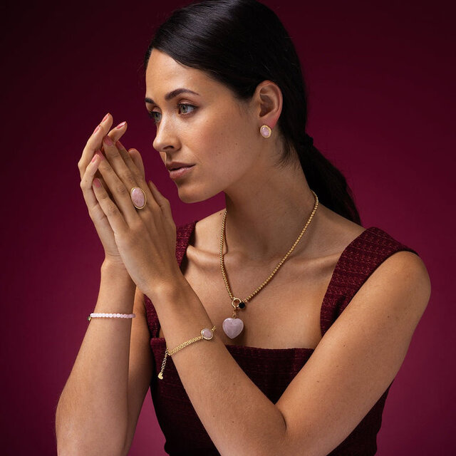 Dubbele Armband met Ronde Edelsteen • Rose Quartz