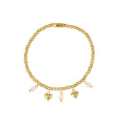 Elastische Kralenarmband met Ronde Bedels • Pink Moonstone