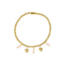 Elastische Kralenarmband met Ronde Bedels • Pink Moonstone