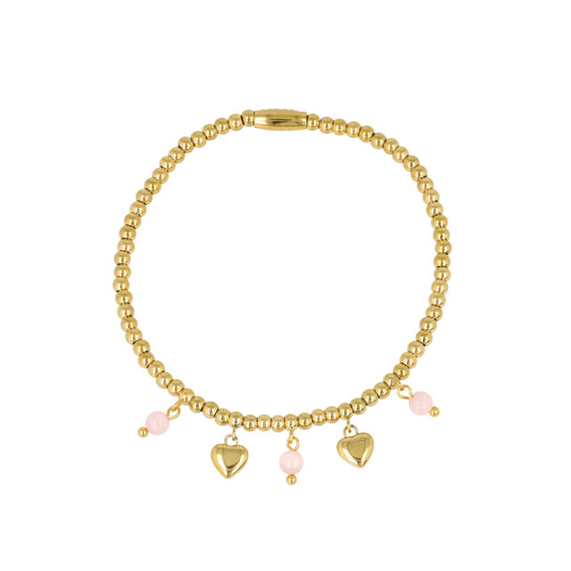 Elastische Kralenarmband met Ronde Bedels • Pink Moonstone