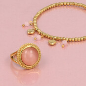 Elastische Kralenarmband met Ronde Bedels • Pink Moonstone