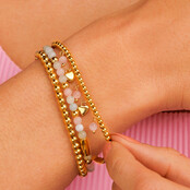Elastische Kralenarmband met Ronde Bedels • Pink Moonstone