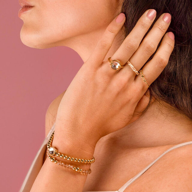Kristalglazen Armband met Gouden Kralen • Smoky Topaz