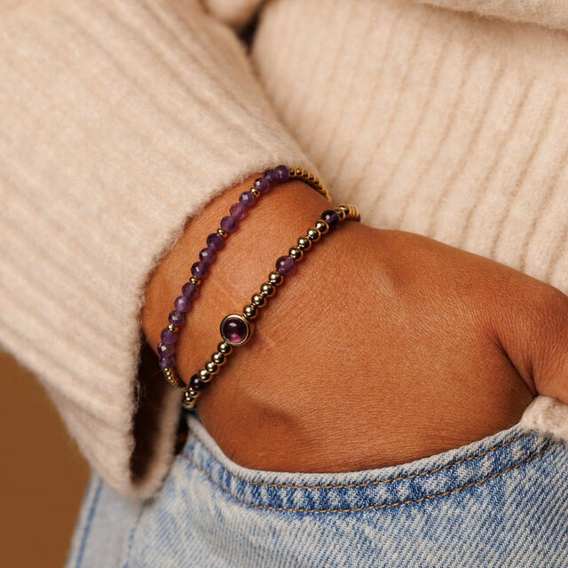 Armband met Facetgeslepen Edelstenen Kralen • Amethist