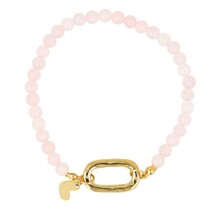 Armband met Gouden Schakel en Hartje • Rose Quartz
