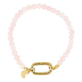 Armband met Gouden Schakel en Hartje • Rose Quartz