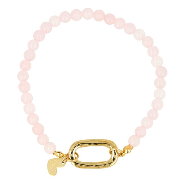 Armband met Gouden Schakel en Hartje • Rose Quartz