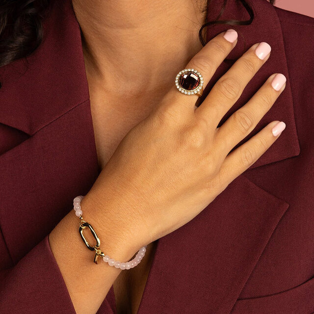 Armband met Gouden Schakel en Hartje • Rose Quartz