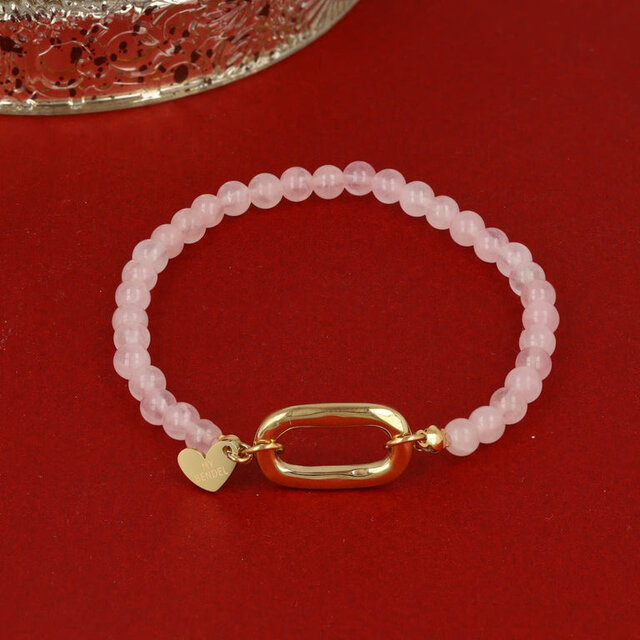 Armband met Gouden Schakel en Hartje • Rose Quartz