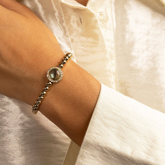 Elegante Armband met Edelsteen & Zirkonia • Labradorite