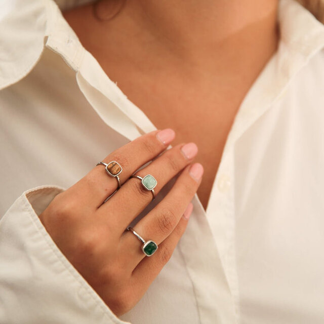 Zegelring met Blauwgroene Amazonite Edelsteen Zilver