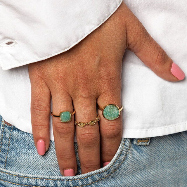Gouden Zegelring met Blauwgroene Amazonite Edelsteen