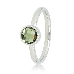 Ring met Ronde Glassteen & Getwist Randje • Groen • Zilver