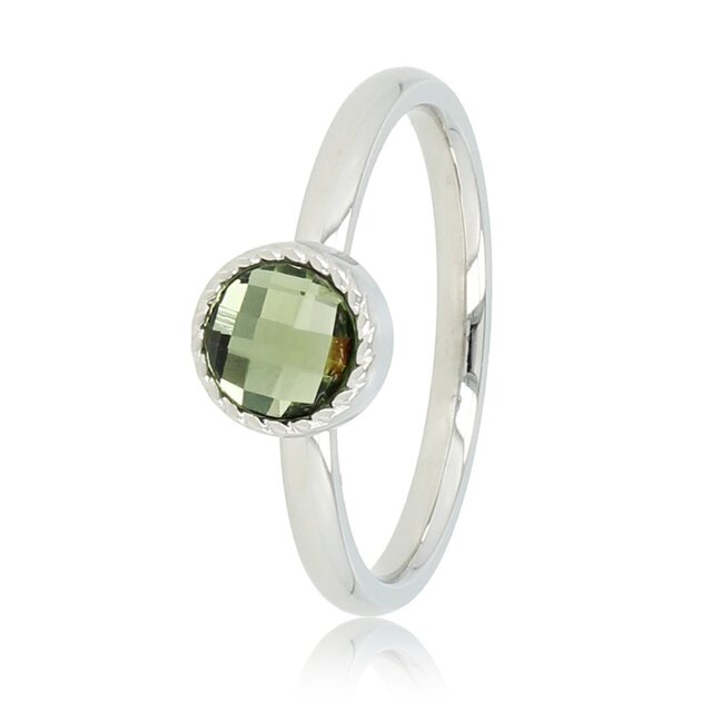 Ring met Ronde Glassteen & Getwist Randje • Groen • Zilver