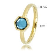 Gouden ring - Zeshoekig ontwerp - Blauwe glassteen