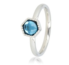 Zilveren ring - Zeshoekig ontwerp - Blauwe glassteen
