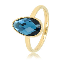 Ring met Druppel Glassteen & Getwist Randje • Blauw • Goud