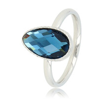 Ring met Druppel Glassteen & Getwist Randje • Blauw • Zilver