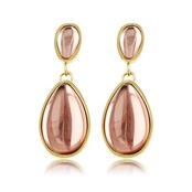 Elegante Gouden Oorbellen met Roze Druppelsteen