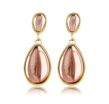 Elegante Gouden Oorbellen met Roze Druppelsteen