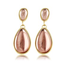 Elegante Gouden Oorbellen met Roze Druppelsteen
