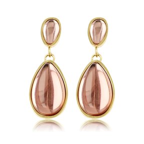 Elegante Gouden Oorbellen met Roze Druppelsteen