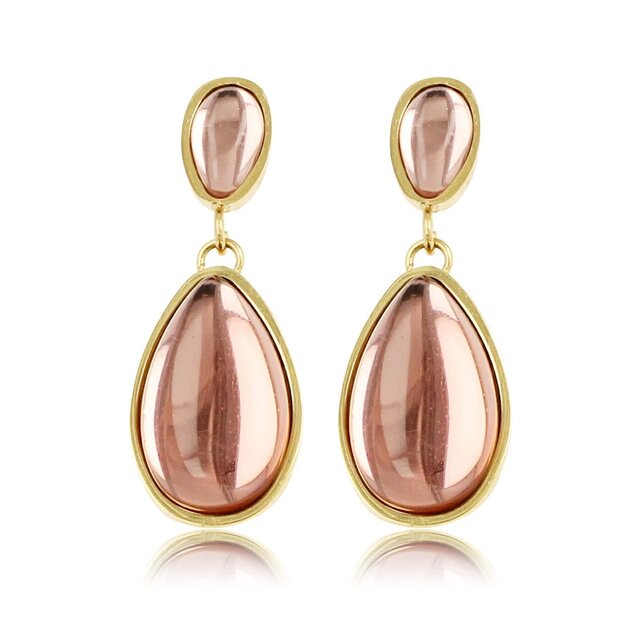 Elegante Gouden Oorbellen met Roze Druppelsteen