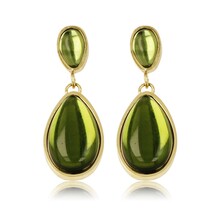 Elegante Gouden Oorbellen met Groene Druppelsteen