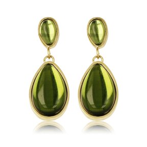 Elegante Gouden Oorbellen met Groene Druppelsteen