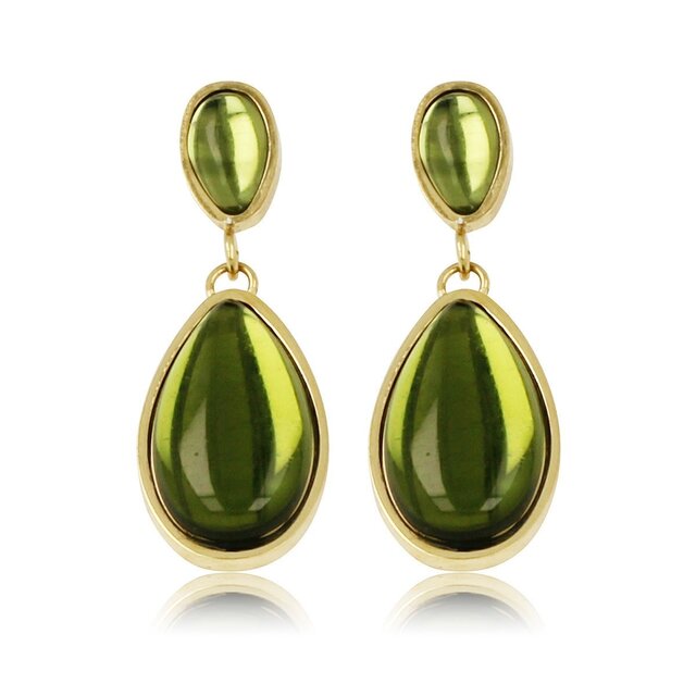 Elegante Gouden Oorbellen met Groene Druppelsteen