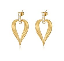 Gouden oorbellen met hartvormige hanger en zirkonia