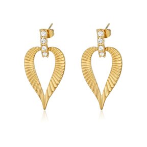 Gouden oorbellen met hartvormige hanger en zirkonia
