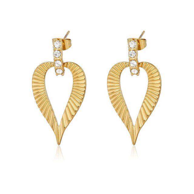 Gouden oorbellen met hartvormige hanger en zirkonia