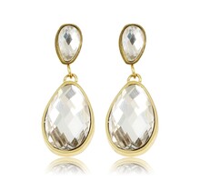 Elegante Gouden Oorbellen met Witte Kristaldruppel