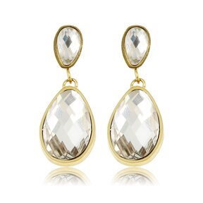 Elegante Gouden Oorbellen met Witte Kristaldruppel